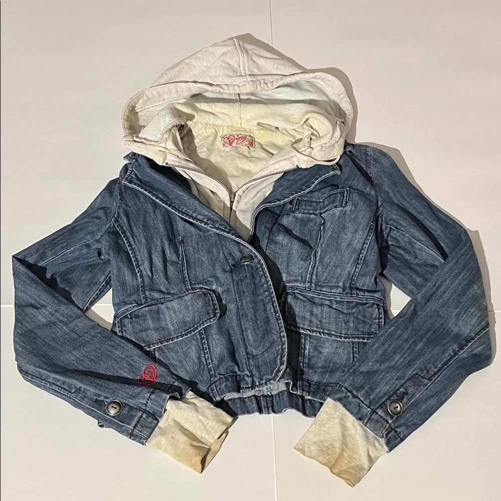 Princy by Jessica Simpson Rare Cropped Denim Jacket Hoodie Medium w/defects Fall